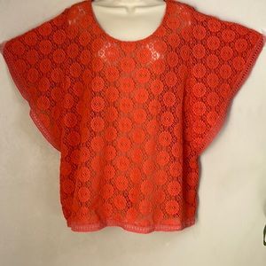 JM COLLECTION | SHELL TOP | XL | ORANGE CROCHETED LACE